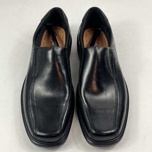 New Ecco Mens Slip On Loafer Dress Shoe Sz13 HELSINKI Black Leather Square Toe